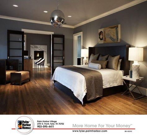 Grey And Wood Bedroom, Dark Wood Floor Bedroom, Wood Floor Bedroom, Popular Bedroom Colors, Bedroom Functional, Teen Bedroom Colors, Cherry Wood Bedroom, Bedroom Wood Floor, Dark Wood Floor