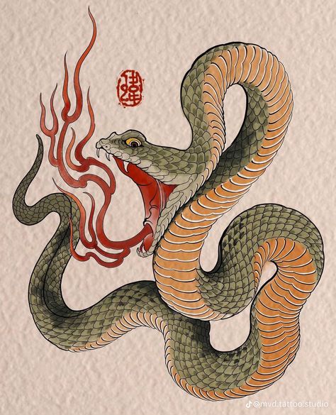 Hebi Tattoo, Japanese Tattoo Snake, Snake Japanese Tattoo, Serpent Drawing, Snake Tattoo Japanese Style, Traditional Japanese Snake Tattoo Design, Japan Snake Tattoo, Japanese Snake Art, Japanese Snake