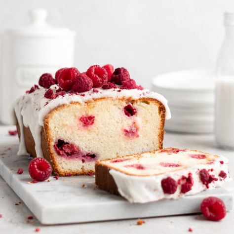 Raspberry Rose Yogurt Loaf Cake - Food Duchess Rose Pound Cake, Yogurt Loaf Cake, Raspberry Rose, Cake Printing, Loaf Cake, Plain Yogurt, Recipe Notes, Loaf Pan, Confectioners Sugar