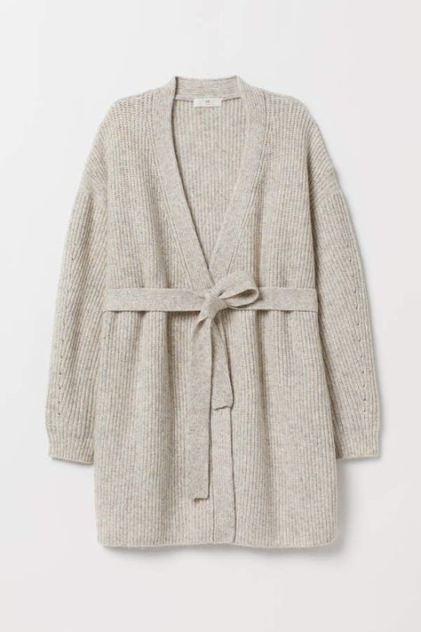 This is so cute! H&M - Cardigan with a tie belt - Beige Cardigan With Belt Outfit, Belted Cardigan Outfit, Style Inspiration Minimalist, Cardigan With Belt, Cardigan With Tie, Belt Outfit, Plus Size Fall Outfit, Belted Sweater, Jada Pinkett Smith