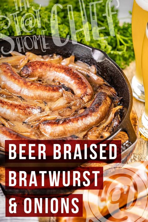 Beer Braised Brats And Onions, Beer Braised Onions, Slow Cooker Beer Brats And Onions, Beer And Brats Crockpot, Peppers And Onions For Brats, Beer Braised Brats, Bratwurst Recipes Skillet Beer Brats, Oven Braised Beer Brats, Pork Brats Recipes