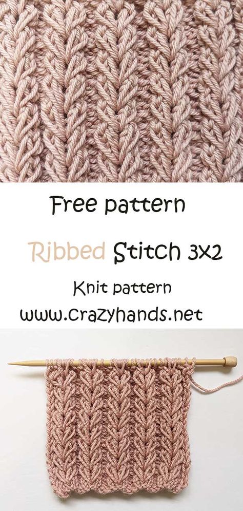 Free Knit Pattern Ribbed Stitch 3X2 #knit #knitstitch #stitchforhat #knithat Instagram @amurushka_amur Knit Stitch Patterns Free, Free Knit Pattern, Rib Stitch Knitting, Lace Knitting Stitches, Knitting Patterns Free Blanket, Cable Knitting Patterns, Knitting Patterns Free Scarf, Knitting Stitches Tutorial, Crochet Knit Stitches