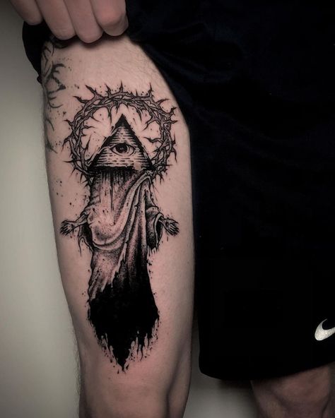 Dark Tattoos For Men, Horror Tattoo Ideas, Dark Tattoo Ideas, Fenrir Tattoo, Gotik Tattoo, Shadow Tattoo, Occult Tattoo, Feminine Tattoo Sleeves, Scary Tattoos