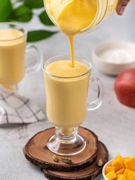 Easy Restaurant Style Mango Lassi with Pulp Recipe at Home Mango Lassi Recipe, Mango Health Benefits, Mango Lassi Recipes, Lassi Recipe, Mango Benefits, Pulp Recipe, Indian Meals, Lassi Recipes, Indian Drinks