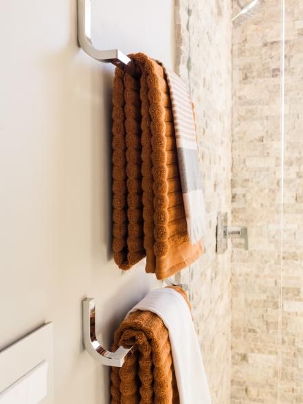 Stacked Towel Bars, Earthy Materials, Chrome Towel Bar, Stacked Stone Walls, Double Towel Bar, Bedroom Pictures, Bathroom Towel Bar, Downstairs Bathroom, Towel Bars