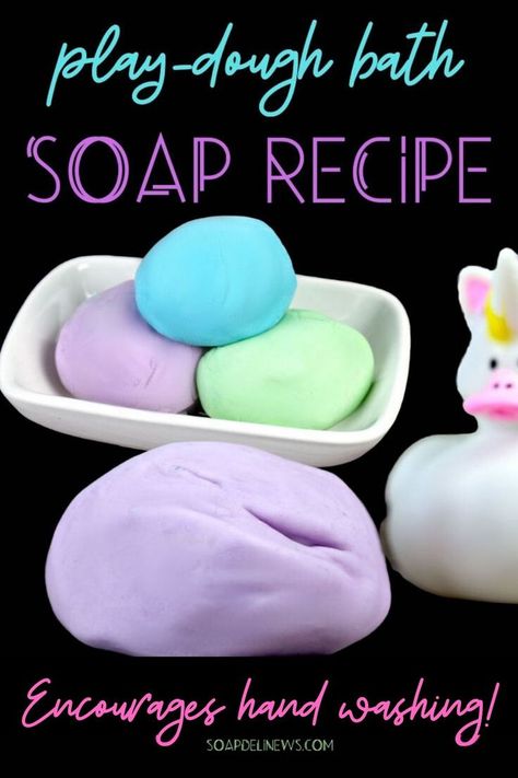 Play Dough Soap Recipe, Homemade Soap Base Recipes, Soap Dough Recipe, Soap Dough Ideas, Bath Playdough, Homemade Soap For Kids, Play Dough Soap, Kid Safe Essential Oils, Diy Play Dough