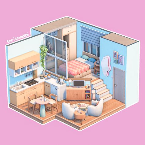 Sims Mini House, Small Sims 4 House, Sims 4 Small Apartment, Sims4 Room Ideas, Sims 4 Micro House, Mini House Design, Two Level Apartment, Sims 4 Tiny House, The Sims 4 Room