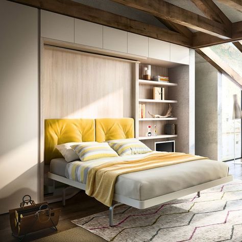 Sofa Bed Versus Wall Bed: What's Best For Your Small Space? - Photo 7 of 10 - Resource Furniture Queen-Size Wall Beds Murphy Bed Ideas, Fold Down Beds, Horizontal Murphy Bed, Fold Down Table, Murphy Bed Ikea, Resource Furniture, Murphy Wall Beds, Modern Murphy Beds, Murphy Bed Diy