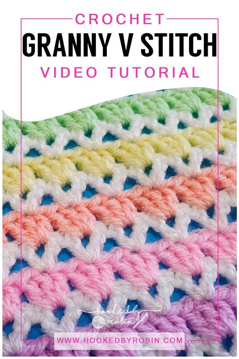 Crochet Granny V- Stitch [Free Video Tutorial & Written Pattern!] Crochet Granny V Stitch, Granny V Stitch Blanket, Modern Granny Stitch, Granny Stitch Blanket Pattern, Bag O Day Crochet Tutorials Free Pattern, V Stitch Crochet Blanket Pattern Free, Crochet V Stitch Pattern, V Stitch Crochet Blanket, Granny Stitch Blanket