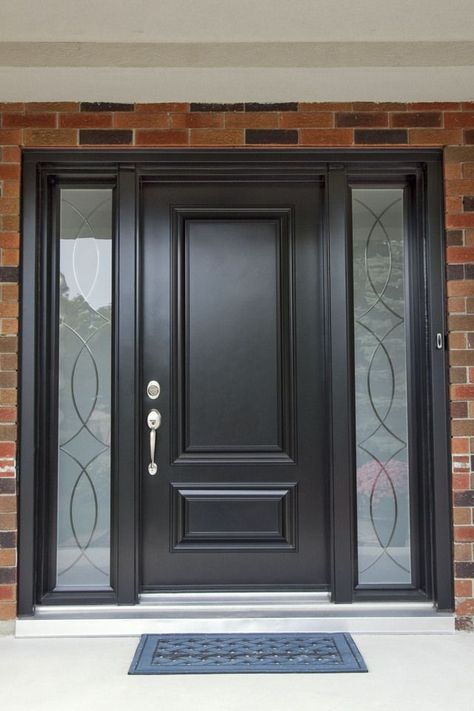 black front door | black Front Door Front Door With Glass, Entry Door Designs, Black Front Door, Front Door Paint Colors, Wooden Main Door, Black Front Doors, Door Entryway, Wooden Front Doors, Entrance Door Design