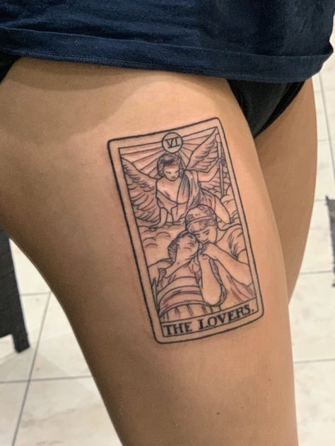 sabrina on Twitter: "wanted a tarot card tattoo w a mix of my 2 favourite paintings of all time and THIS... THIS IS IT… " Tattoo Tarot Card, The Lovers Tarot Card Tattoo, Unique Tarot Cards, Tarot Card Tattoo, Tarot Tattoo, Thigh Tattoo Designs, The Lovers Tarot Card, Tattoos For Lovers, Digital Embroidery Patterns