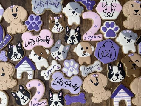 Let’s pawty 2nd birthday cookies! Had so much fun doing these (I have 2 Bostons so I thrilled when they asked for these) by Chretien7283 2nd Birthday Cookies, Dog First Birthday, Puppy Pawty, Business Anniversary, Paw Party, 2nd Birthday Boys, Party Cookies, Make A Cake, Sugar Cookie Designs