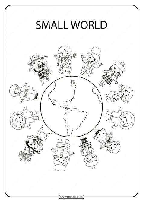 Printable Small World Pdf Coloring Page. High quality free printable coloring, drawing, painting pages here for boys, girls, children ... Around The World Crafts For Kids, Children's Day Activities, Earth Coloring Pages, Around The World Theme, People Coloring Pages, Coloring Designs, Earth Mother, Kids Around The World, Preschool Arts And Crafts