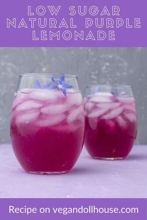 This purple lemonade is low sugar by substituting stevia for some of the sugar. The natural purple color comes from butterfly pea flowers. This easy to follow recipe has plenty of photos and a link to purchase the flowers. This beverage can be ready in 15-20 minutes and makes an instagramable drink to serve on ice (or to mix with alcohol). It’s a fun addition to picnics, parties, and BBQs. #vegan #vegandollhouse #recipe #lemonade #purple #easy #drink #pretty #butterflypeaflowers #butterflypea Recipe Lemonade, Purple Lemonade, Butterfly Pea Flowers, Dream Cafe, Vegan Easter, Vegan Party Food, Vegan Party, Purple Food, Purple Punch