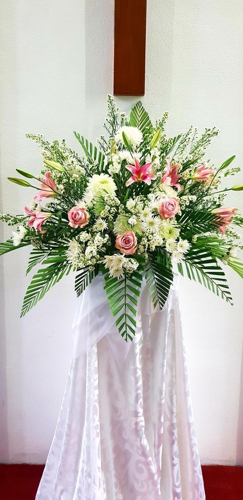 Altar Flower Arrangements, Condolence Flowers, Church Altar Decorations, Church Wedding Flowers, Funeral Floral Arrangements, Easter Flower Arrangements, Altar Arrangement, Large Floral Arrangements, Altar Flowers