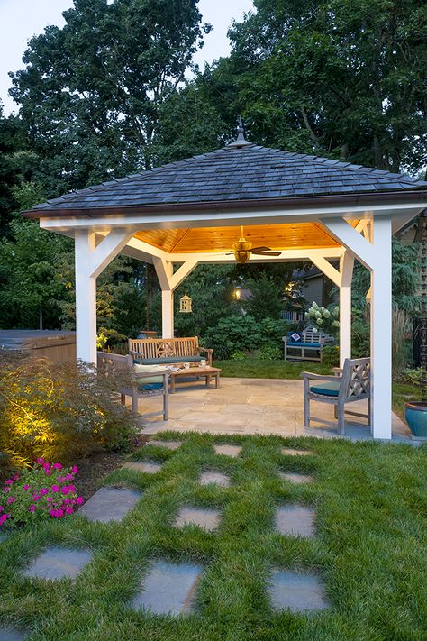 Evening Pool Pavilion - built by Gasper Gazebo Decorations, Pool Pavilion, Outdoor Gazebo, Beautiful Home Gardens, Patio Pergola, Restaurant Patio, Outdoor Pavilion, Pavilion Design, Building A Pergola