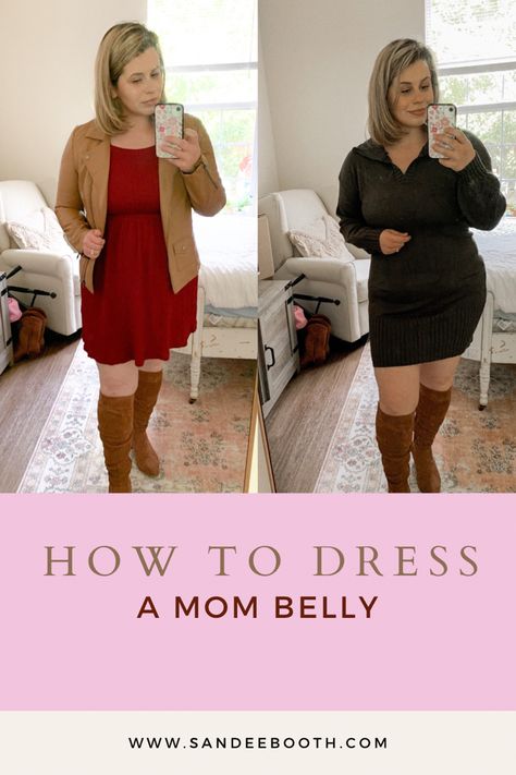 How to dress with a mom belly Tummy Pouch Outfit, How To Dress A Mom Bod, Mommy Belly Outfit, Outfits For Mommy Pouch, Hiding Mommy Pouch Outfit, Clothes For Mommy Tummy, How To Style Mom Pooch, Outfits To Cover Mommy Pouch, How To Dress With A Mommy Pooch