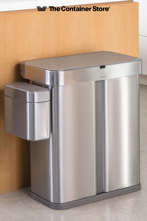 Beautifully constructed with unmatched quality, Simplehuman's trash cans, recycle bins, and compost bins are the perfect way to dispose of waste. They're designed for thousands of uses and help you keep your kitchen tidier than ever. Shop our selection of Simplehuman products here! Recycling Bins Kitchen, Kitchen Rehab, Kitchen Solutions, Tidy Kitchen, Kitchen Trash Cans, Cleaning Closet, The Container Store, Kitchen Shop, Trash And Recycling Bin