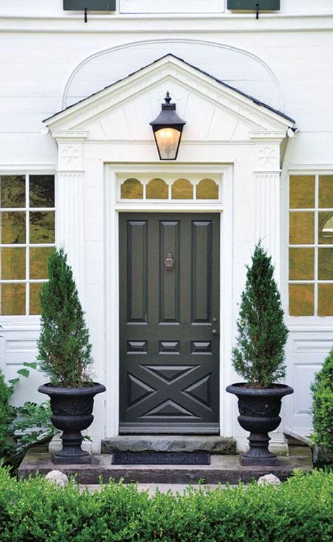 Front Door Plants, Black Front Door, Best Front Doors, Best Outdoor Lighting, Green Front Doors, Front Door Paint Colors, Door Paint Colors, Front Door Entrance, Painted Front Doors