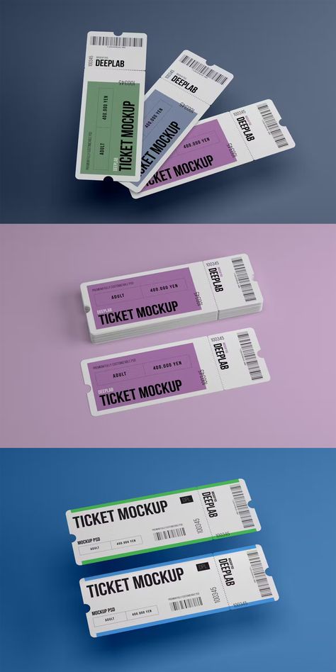 Event Ticket Mockup Set Museum Ticket Design, Eco Graffiti, Ticket Graphic Design, Festival Ticket Design, Ticket Design Ideas, Event Mockup, Event Ticket Design, Wedding Tickets, Theatre Ticket Booth