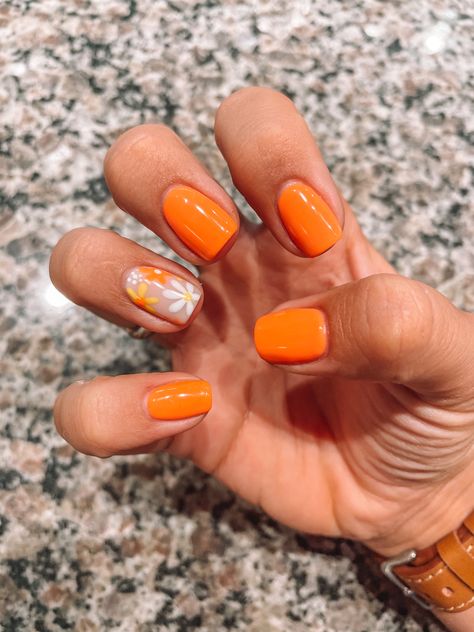 Short Summer Acrylic Nails Orange, Gel Nails Ideas Short Orange, Cute Nail Ideas Orange, Orange Nails Natural Short, Dip Orange Nails, Gel Nails Ideas Orange, May Mani Pedi Ideas, Trendy Orange Nails Short, Orange Gelish Nails