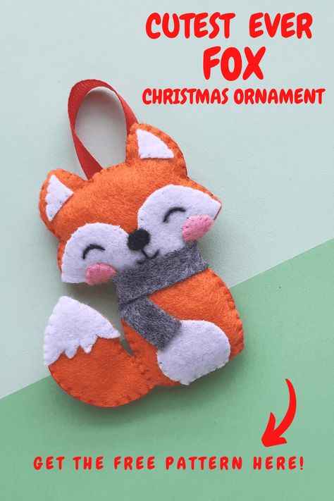 Felt Fox Christmas Ornament Craft. This cute little felt fox ornament is a fun Christmas craft to create this holiday season. Fox Craft, Felt Birds Ornaments, Felt Craft Projects, Fox Crafts, Felt Ornaments Patterns, Fox Ornaments, Fall Decor Diy Crafts, Felt Animal Patterns, Fox Christmas