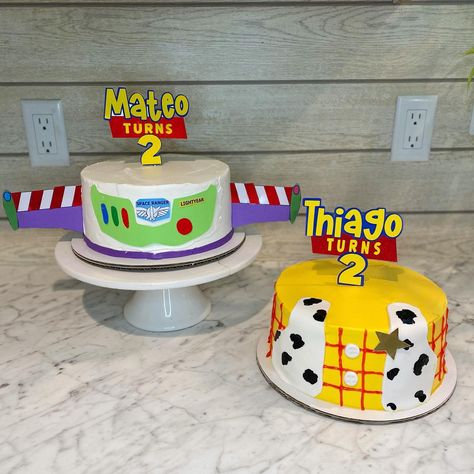 buzz & woody 🤠 . . . #toystorycake #buzzlightyearparty #woodycake #nccakes Buzz Lightyear Cake, Buzz Lightyear Party, Toy Story Cakes, 2 Birthday Cake, Wood Cake, Toy Story Party, Boy Birthday Cake, Birthday Themes, Birthday Theme