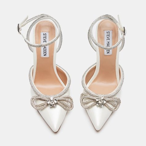 VIABLE White Rhinestone High Heels | Women's Designer Heels – Steve Madden Canada Sunday Shoes Heels, Aldo High Heels, Homecoming Shoes Heels, One Inch Heels, Expensive Heels, Louboutin Wedding Shoes, Heels For Wedding, Graduation Heels, White Heels Wedding