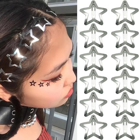 Star Hair Clips, Y2k Hair, Hair Accessories Clips, Star Hair, Metal Hair Clips, Learn Korean, Fashion Hair Accessories, Metallic Hair, Stylish Hair