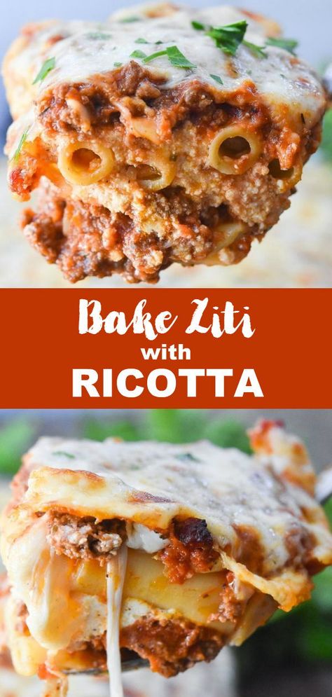 Baked Ziti With Ricotta, Easy Baked Ziti, Baked Ricotta, Ziti Pasta, Ziti Recipes, Baked Ziti Recipe, Ricotta Recipes, Pasta Dinners, Baked Ziti