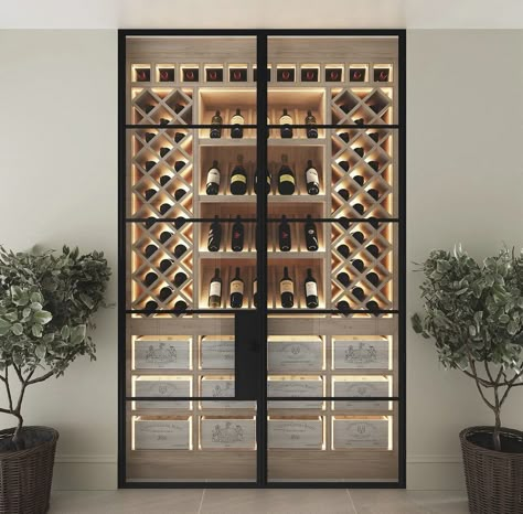 Wine Closet Design, Glasses Cabinet, Glass Wine Room, Wine Seller, Wine Cupboard, Wine Cabinet Design, Wine Grotto, Wine Cellar Wall, Wine Storage Wall