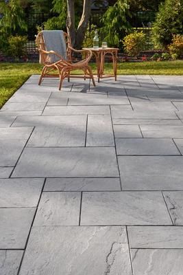 Techo Bloc Aberdeen, Patio Stone Patterns, Leuder Stone Patio, Outdoor Patio Title, Technoblock Patio, Techno Block Patio, Patio Stamped Concrete Ideas, Stamped Concrete Patterns Patio Ideas, Patio Pavers Design Ideas