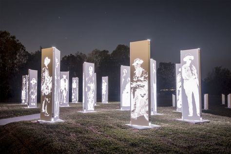 Forest of Memories - Illuminated Totems Urban Landscape Design, Architecture Design Sketch, Memorial Garden, Memorial Park, Outdoor Sculpture, City Council, Environmental Art, Landscape Lighting, Wildlife Art