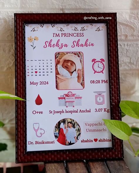 Baby Birth Detail frame Dm for orders🤍 @crafting_with_zana #baby#babyframe#love#birthseries#birthday#memories#life#mother#customised#giftss#birthframe Baby Birth Details Frame, Baby Details Frame, Birth Details Frame, Baby Birth Frame, Baby Memory Frame, Baby Name Frame, Birth Frame, Baby Photo Frames, Memory Frame