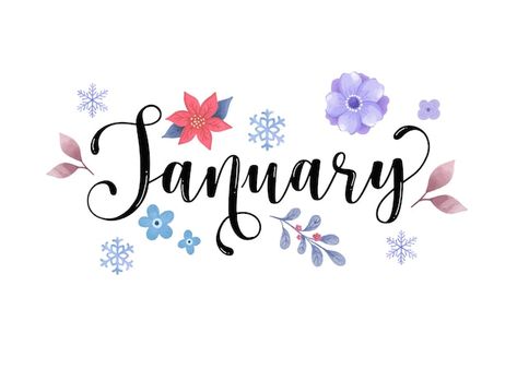 Hand drawn january month lettering typog... | Premium Vector #Freepik #vector #greeting-background #greeting #calendar-banner #floral-illustration January Hand Lettering, January Font Hand Lettering, Happy Birthday Fonts Hand Drawn Simple, January Aesthetic Month, January Font, Month Lettering, January Lettering, January Bujo, Cute Dinosaur Cartoon