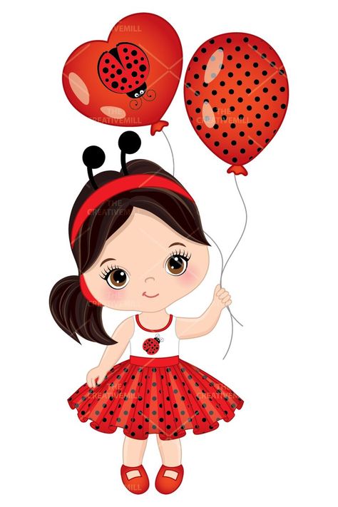 Ladybug Clipart, Ladybug Girl, Girl Vector, Its A Girl Balloons, Cartoon Girl Drawing, Cute Clipart, Girl Clipart, Kids Clipart