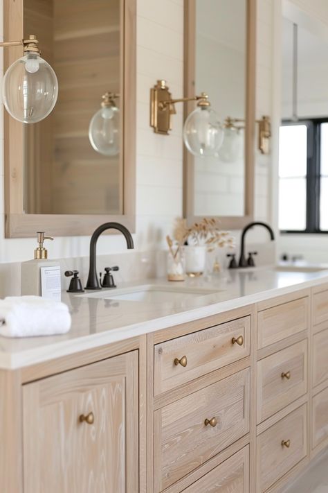 The Ultimate Guide to Mixing Metals In Bathrooms Like A Pro Black And Gold Mixed Metals Bathroom, Mixed Hardware Bathroom, Gold Fixtures Bathroom, Bathroom Mixed Metals, Mixed Metals In Bathroom, Mixed Metals Bathroom, Small Bathroom Counter Decor, Black Hardware Bathroom, Mixed Metal Bathroom