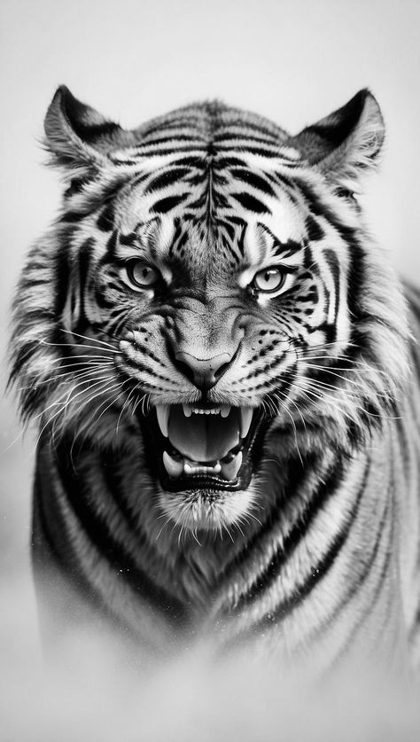 Tiger Design Tattoo, Tiger Mouth Open, Roaring Tiger Tattoo, Tigres Tattoo, Realism Tattoo Design, Tiger Face Drawing, Japanese Tiger Art, Tiger Black And White, Tiger Tattoo Ideas