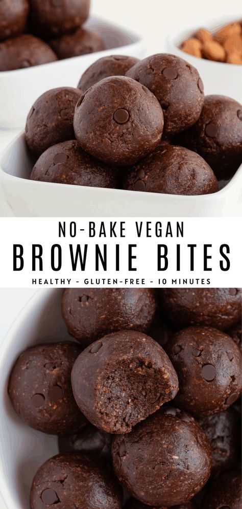 No bake brownie bites that are vegan and gluten-free! Enjoy these brownie energy balls made with healthy ingredients like dates, almonds, walnuts and cacao. No Bake Brownie Bites, Bakewell Cake, Vegan Brownie, No Bake Brownies, Brownie Bites, Healthy Desserts Easy, Healthy Bites, حلويات صحية, Think Food