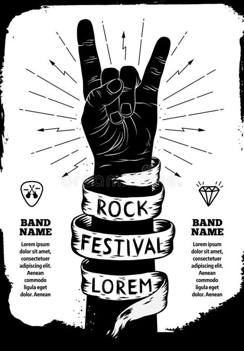 Rock festival poster. Rock and Roll hand sign. Vector illustration #Sponsored , #Affiliate, #ad, #festival, #Roll, #Vector, #poster Rock And Roll Hand Sign, Rock Festival Poster, Music Festival Logos, Poster Rock, Rock Fest, Festival Logo, Music Festival Poster, Rock Festival, Rock Hand