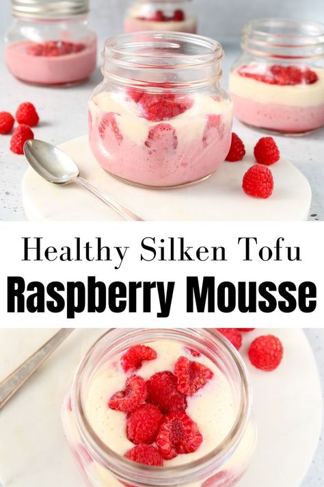 Tofu Snacks, Silken Tofu Recipes, Tofu Pudding, Tofu Recipes Vegan, Plant Based Desserts, Raspberry Mousse, Raspberry Recipes, Silken Tofu, 카페 인테리어 디자인