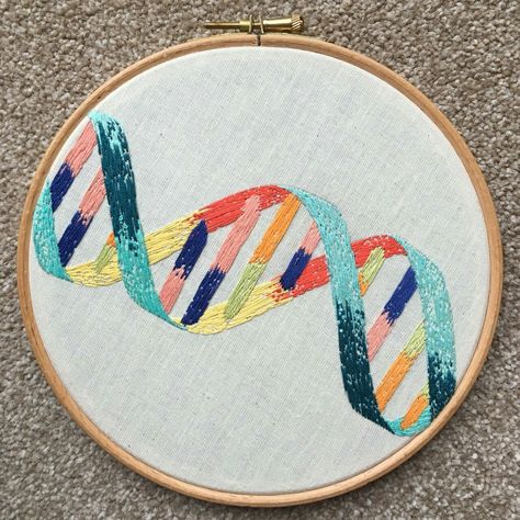 Dna Embroidery, Science Embroidery, Shoelace Bracelet, Dna Structure, Embroider Ideas, Double Helix, Basic Embroidery Stitches, Embroidered Art, Hand Embroidery Projects