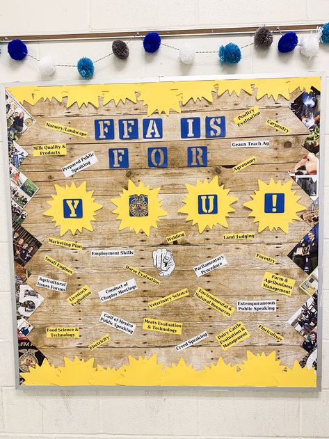 Use FFA New Horizons magazines to create an epic border for any FFA bulletin board! #bulletinboard #ffa #teachag #classroomdecor Ag Ed Bulletin Board, Fun Ffa Activities, Ffa Room Decor, Ag Teacher Bulletin Boards, High School Ag Classroom, Ffa Recruitment Ideas, Agriculture Teacher Classroom, Ag Bulletin Boards, Agriculture Classroom High Schools