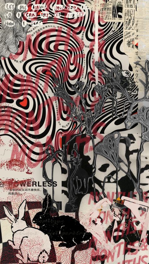 Red And Black Art Aesthetic, Red White Black Art, Red Black White Graphic Design, White Red And Black Aesthetic, Red Black White Art, Black White And Red Art, Red Black White Aesthetic Wallpaper, Red Collage Art, Grunge Abstract Art