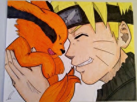 Naruto and Kurama Kurama Painting, Kurama Sketch, Kurama Drawing, Naruto And Kurama, Sketch Cute, Artwork Anime, Kurama Naruto, Drawing Books, Naruto Sketch Drawing