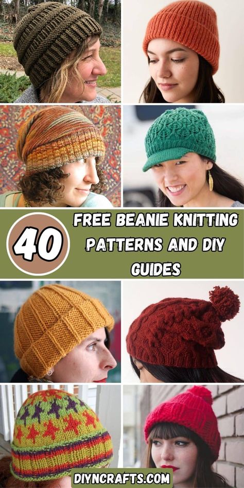 40 Free Beanie Knitting Patterns and DIY Guides Loom Beanie Patterns, Beginner Beanie Knitting Pattern, Free Knitted Beanie Patterns, Loom Knit Hat Patterns Free, Loom Knit Hat Patterns, Free Beanie Knitting Patterns, Knitted Hats Patterns Free, Loom Beanie, Knitted Beanie Pattern Free