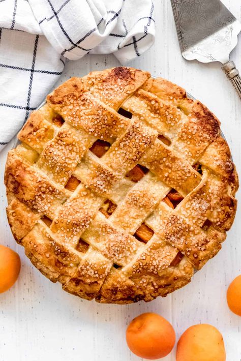 Homemade Apricot Pie has a perfectly sweet and tart jammy apricot filling inside a buttery, flaky crust. It's one of the best pie flavors of summer when apricots are in season! #apricot #pie #best #homemade #fromscratch #easy #oldfashioned #fresh #canned #frozen #fruit #dessert #summer Pie, Apricot Filling, Apricot Dessert, Raw Slice, Apple Pie Pancakes, Summer Pie Recipes, Apricot Pie, Delish Cakes, Dessert Summer