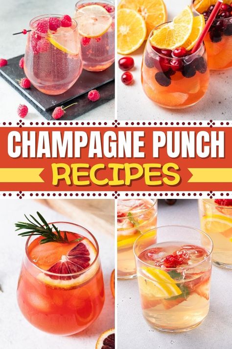 Champagne Party Punch, Engagement Party Punch, Easy Champagne Punch, Wine Punch Recipes Easy, Birthday Party Punch Recipes, Champagne Punch Recipes For A Crowd, Prosecco Punch Recipes, Brunch Punch Recipes, Champagne Punch For A Crowd