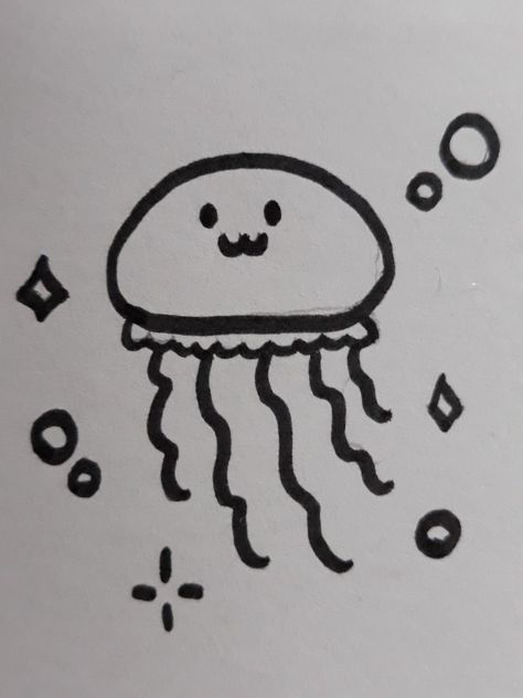 Jellyfish Cartoon Cute, Kelp Drawing Easy, Jelly Fish Doodle Easy, Draw Jellyfish Easy, Jellyfish How To Draw, Cute Jellyfish Drawing Easy, Small Jellyfish Drawing, Jelly Fish Drawing Sketches Easy, Easy To Draw Sea Creatures