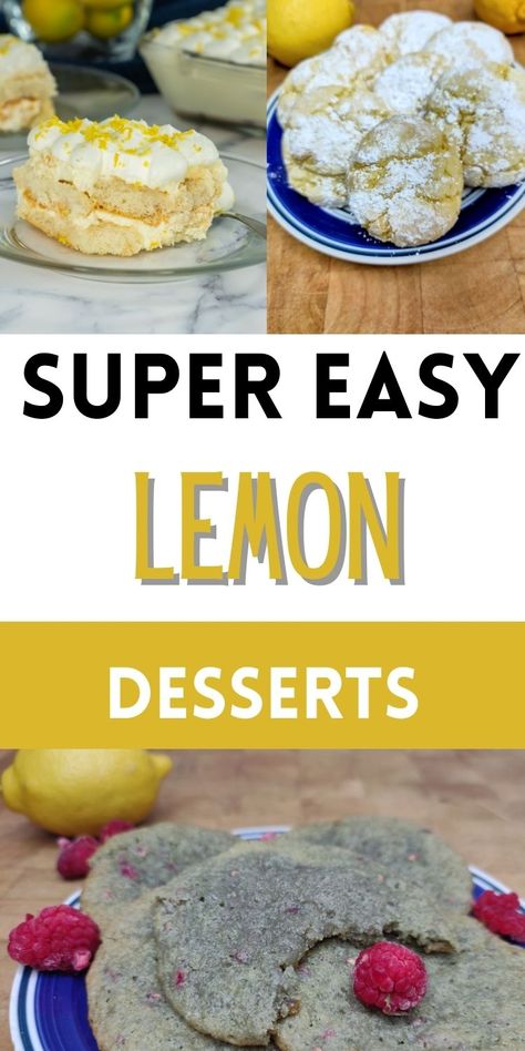 Try a few of these easy lemon dessert recipes and you're sure to love them. These lemon desserts with fresh lemons range from lemon cakes to lemon cookies, no bake lemon desserts and more. There are quick and easy lemon desserts for a crowd as well as easy lemon desserts with only a few ingredients that you can make super fast. No Bake Lemon Desserts, Easy Lemon Desserts, Lemon Dessert Recipes Easy, Interesting Desserts, Lemon Recipes Healthy, Cookies No Bake, Lemon Cake Filling, Lemon Meringue Cookies, Lemon Blueberry Cookies